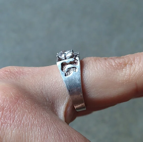 Vintage Sterling Silver Ring Size 9.75 Nugget Clear CZ Brutalist Modern